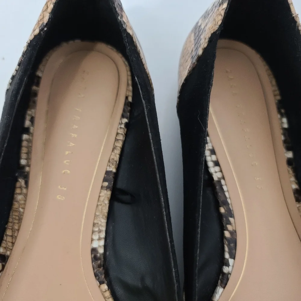 Zara Trafaluc Snakeskin Faux Suede Bow Flats - Picture 4 of 11